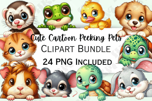 Download Cute Cartoon Peeking Pets Clipart - Pets Collection