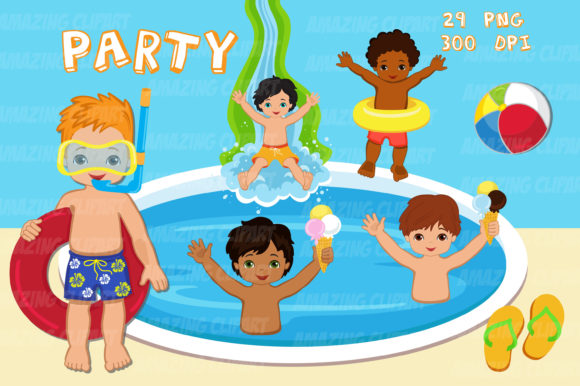 Download Water Slide Boy Clipart, Pool Party. - Slide Collection