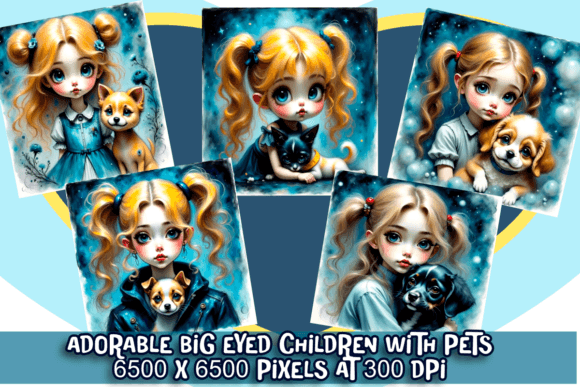 Download Whimsical Big-Eyed Girls &amp; Their Pets - Pets Collection