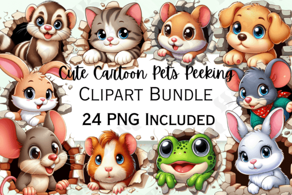 Download Cute Cartoon Pets Peeking Clipart - Pets Collection