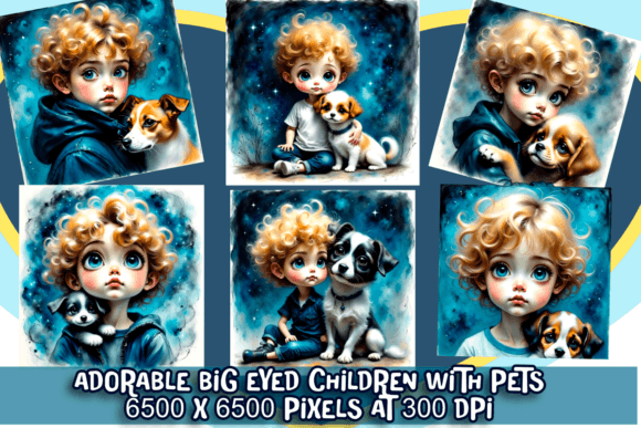 Download Whimsical Big-Eyed Boys &amp; Their Pets - Pets Collection